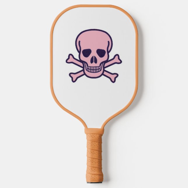 Pink Skull white and tan pickleball paddle (Front)