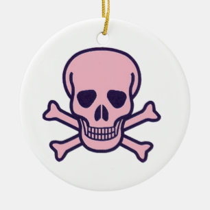 Pink Skull white round ceramic ornament 2 sided