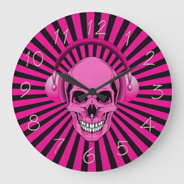 Pink Skull with Headphones Clock (Front)