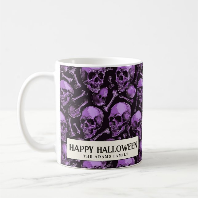 Pink Skulls and Black Halloween Coffee Mug (Left)