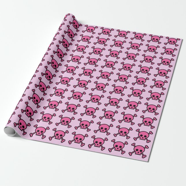 Pink Skulls Emo Punk Skull Pattern Wrapping Paper (Unrolled)