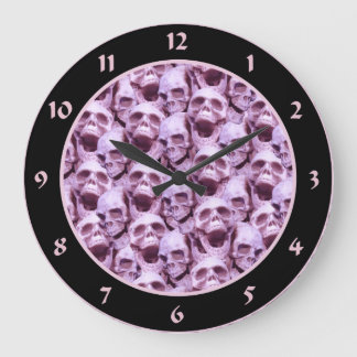 Pink Skulls Large Clock