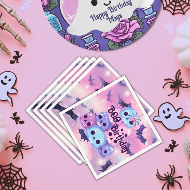 Pink skulls spooky bats spider halloween birthday napkin (Halloween in pink it is so bootiful
)