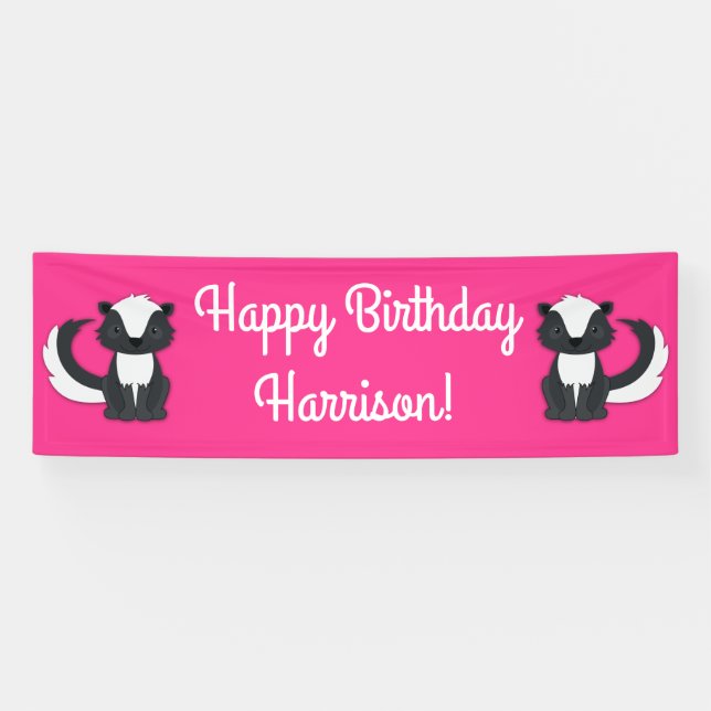 Pink Skunk Birthday Party Banner (Horizontal)
