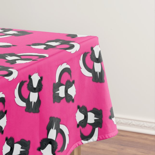Pink Skunk Birthday Party Tablecloth (In Situ)