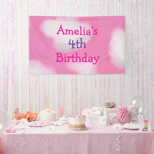 Pink sky and fluffy Clouds Personalised Birthday Banner (Party)