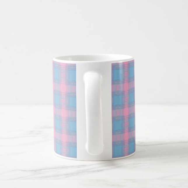 Pink sky blue check pattern mug (Handle)