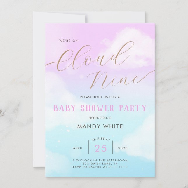 Pink Sky Cloud Nine Baby Shower Invitation  (Front)