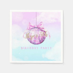 Pink Sky Discoball Girl Birthday Invitation Napkin