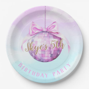 Pink Sky Discoball Girl Birthday Invitation Paper Plate