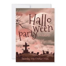 Pink Sky Halloween Graveyard Invitation