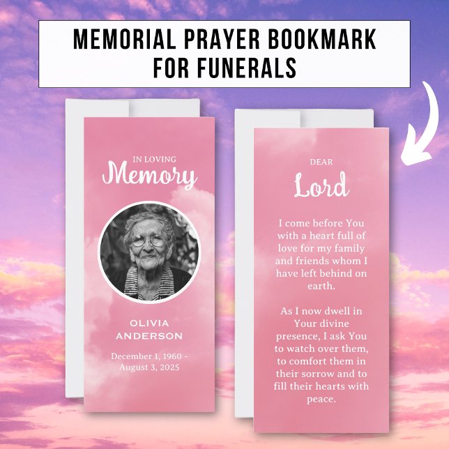 Pink Sky Heaven Memorial Prayer Photo Bookmark (Creator Uploaded)