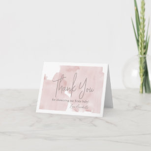 Pink Sky Watercolor Girl Baby Shower Thank You Card