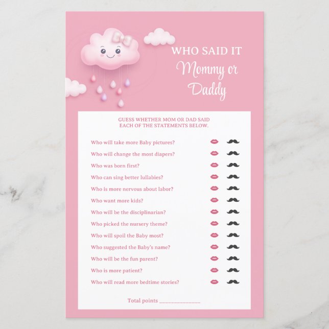 Pink sky white fluffy cloud nine Mummy or Daddy  (Front)