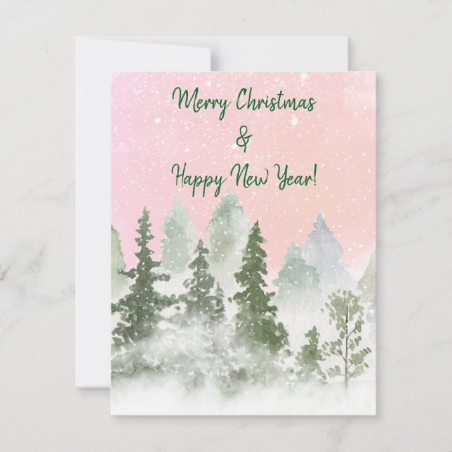 Pink Sky Winter  Holiday Card (Front)