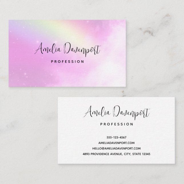 Pink Sky with Lemon Yellow Rainbow Business Card (Front/Back)
