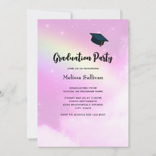 Pink Sky with Lemon Yellow Rainbow Graduation Invitation