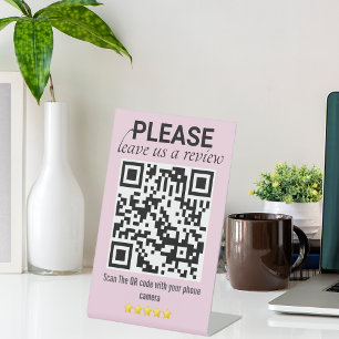 Pink Sleek & Modern "Leave a Review" QR Code Pedestal Sign