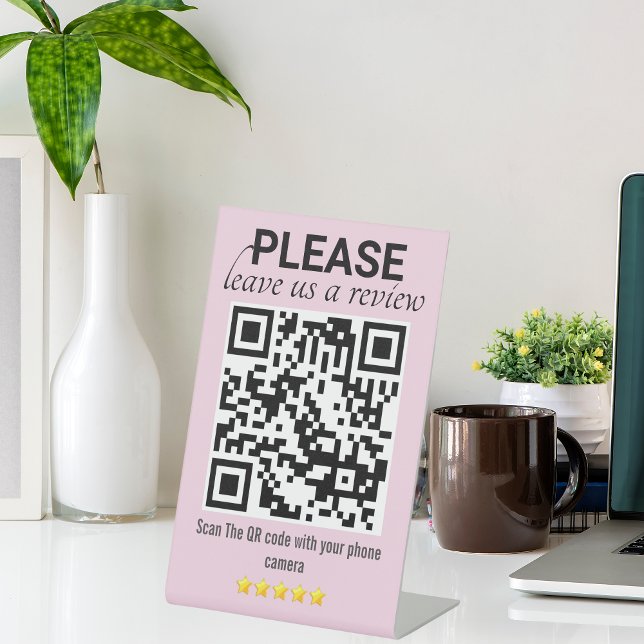Pink Sleek & Modern "Leave a Review" QR Code Pedestal Sign (Pink Sleek & Modern "Leave a Review" QR Code Pedestal Sign)