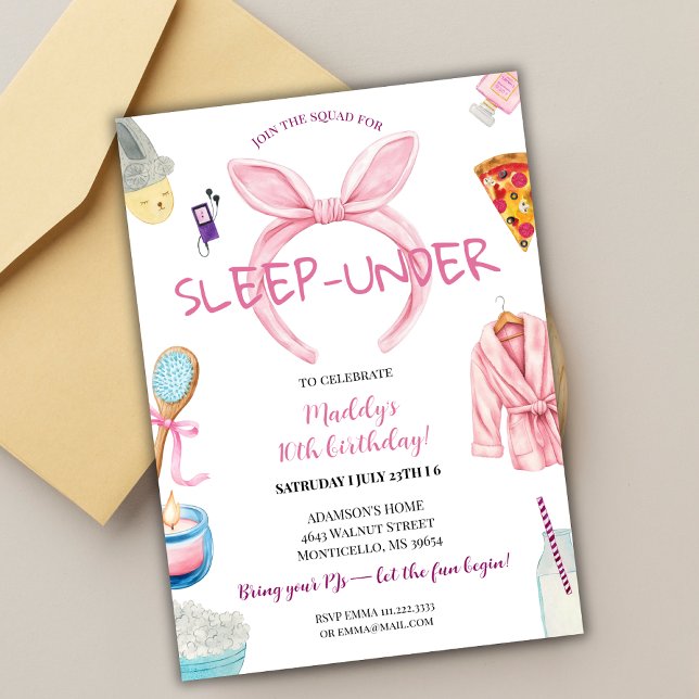 Pink Sleep Under Pajama Slumber Birthday Party Invitation (Creator Uploaded)