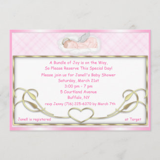 Pink Sleeping Angel Baby Shower Invitations