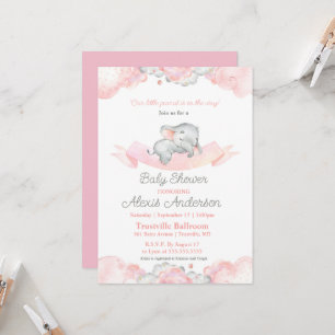 Pink Sleeping Baby Elephant Baby Shower Invitation