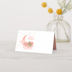 Pink Sleeping Bear On Cloud Over The Moon Place Card