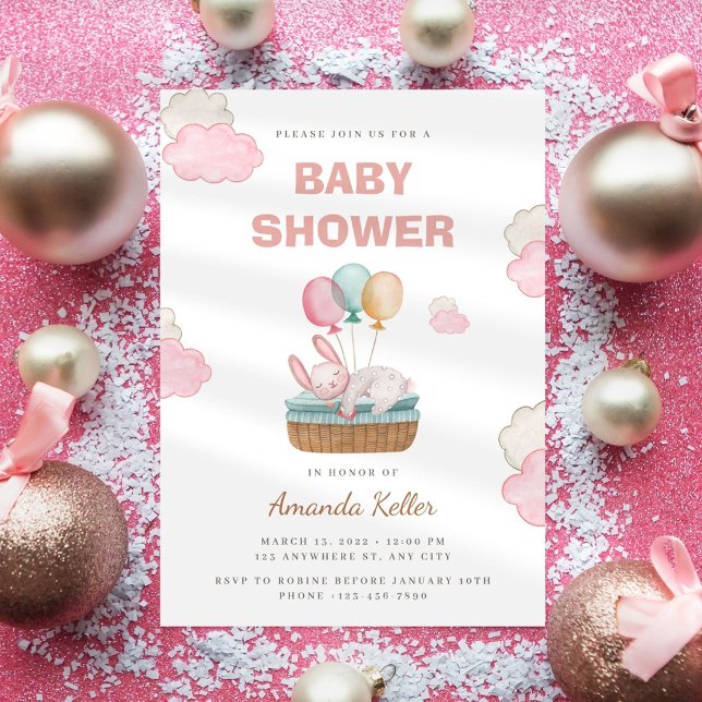 Pink Sleeping Bunny Baby Shower Invitation (Creator Uploaded)