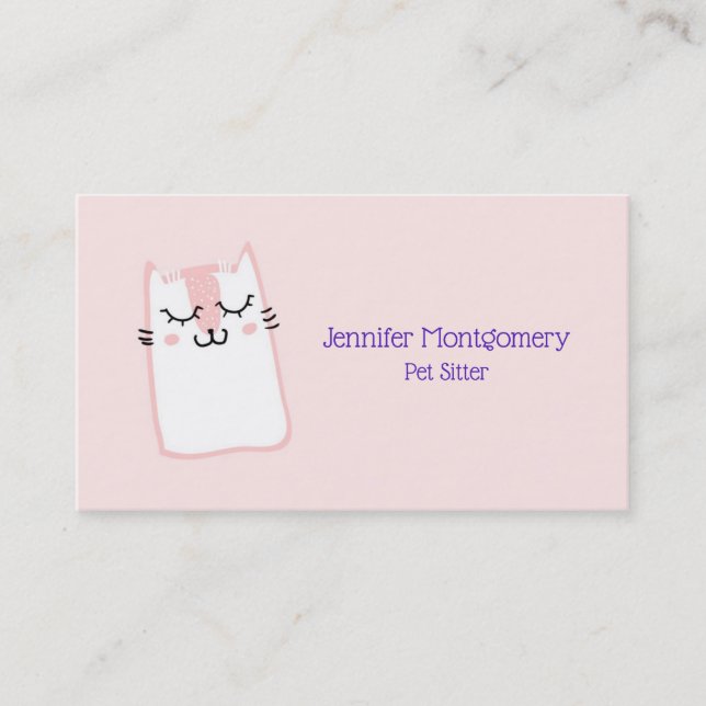 Pink Sleeping Kitty Cat Business Card (Front)