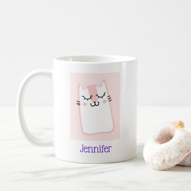 Pink Sleeping Kitty Cat Coffee Mug (With Donut)