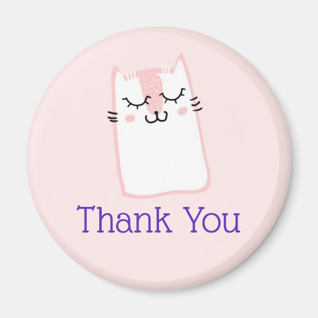 Pink Sleeping Kitty Cat Thank You Magnet (Front)