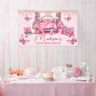 Pink Sleepover Girl Birthday Personalised Banner