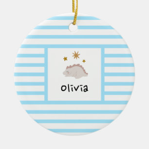 Pink Sleepy Baby Dino Baby Blue Stripe Modern Ceramic Tree Decoration