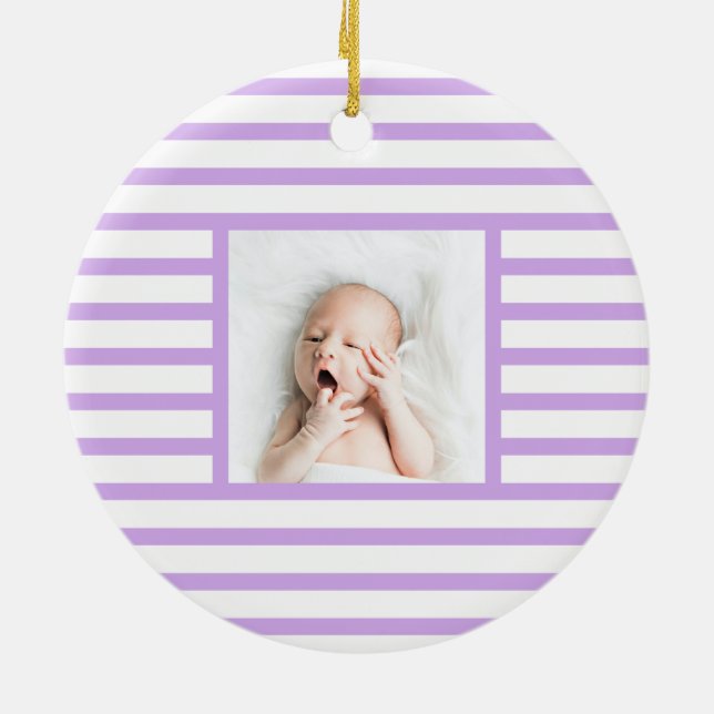 Pink Sleepy Baby Dino | Purple Stripe Modern Ceramic Tree Decoration (Back)