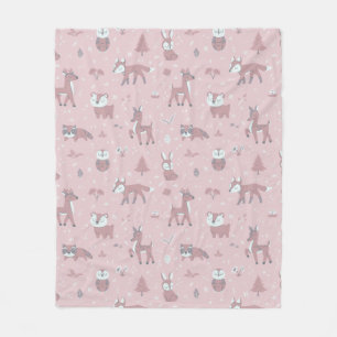 Pink Sleepy Little Woodland Critters Fleece Blanket