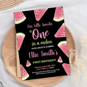 Pink Slices Green Watermelon Birthday Invitations