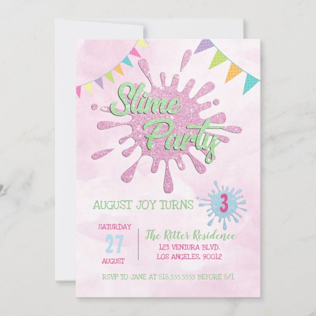 PINK SLIME BIRTHDAY PARTY INVITATION (Front)