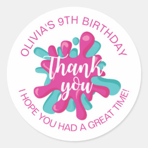 Pink Slime Time Birthday Party Favour Classic Round Sticker