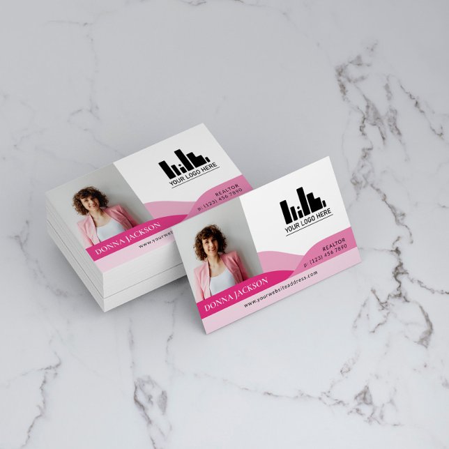 Pink Slopes Realtor Photo & Logo Business Card (Creator Uploaded)