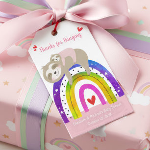 Pink Sloth Boho Rainbow Girl Baby Shower Cute Bold Gift Tags