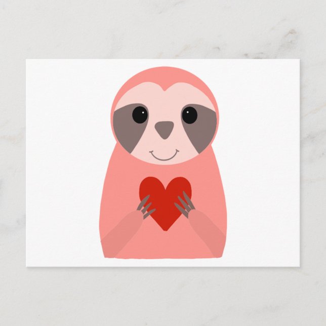 Pink Sloth Holding a Heart Postcard (Front)