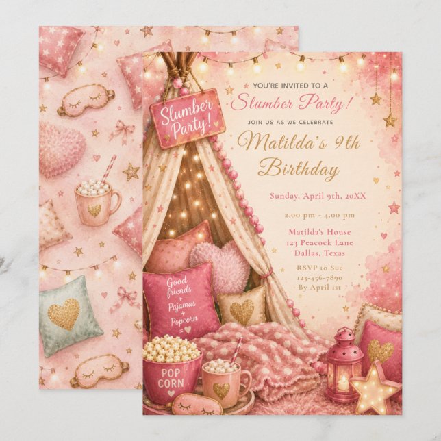 Pink Slumber Party Celebration Invitation (Front/Back)