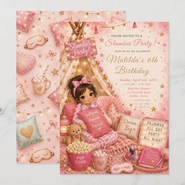 Pink Slumber Party Celebration Invitation (Front/Back)