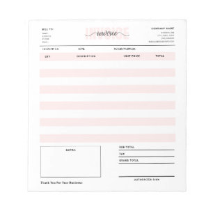 Pink Small Business Invoice Order Sales Receipt Notepad