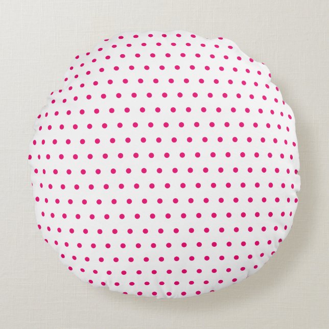 Pink Small Polka Dot White Custom Colour Cute Girl Round Cushion (Front)