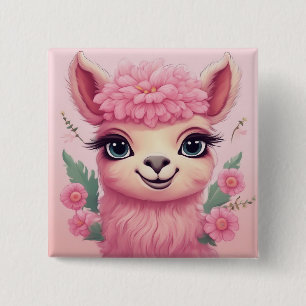 Pink Smiling Baby Lama 15 Cm Square Badge