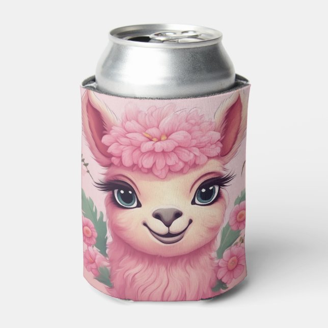 Pink Smiling Baby Lama Can Cooler (Can Front)