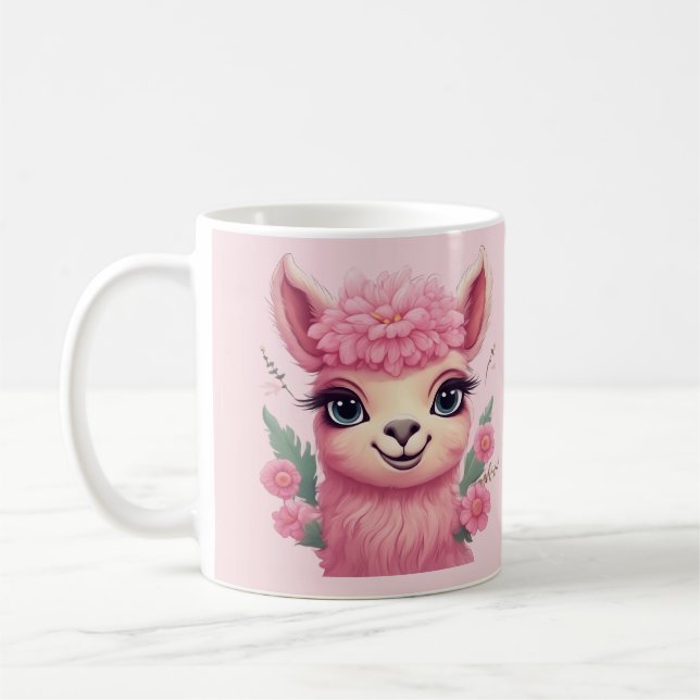 Pink Smiling Baby Lama Coffee Mug (Left)