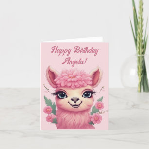 Pink Smiling Baby Lama Holiday Card