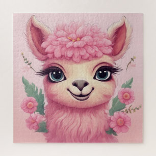 Pink Smiling Baby Lama Jigsaw Puzzle
